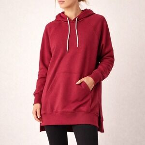 The Warmy Fleece Lined Extra Long Hoodie Sweatshirt (MED) Maroon Soft Cozy Red